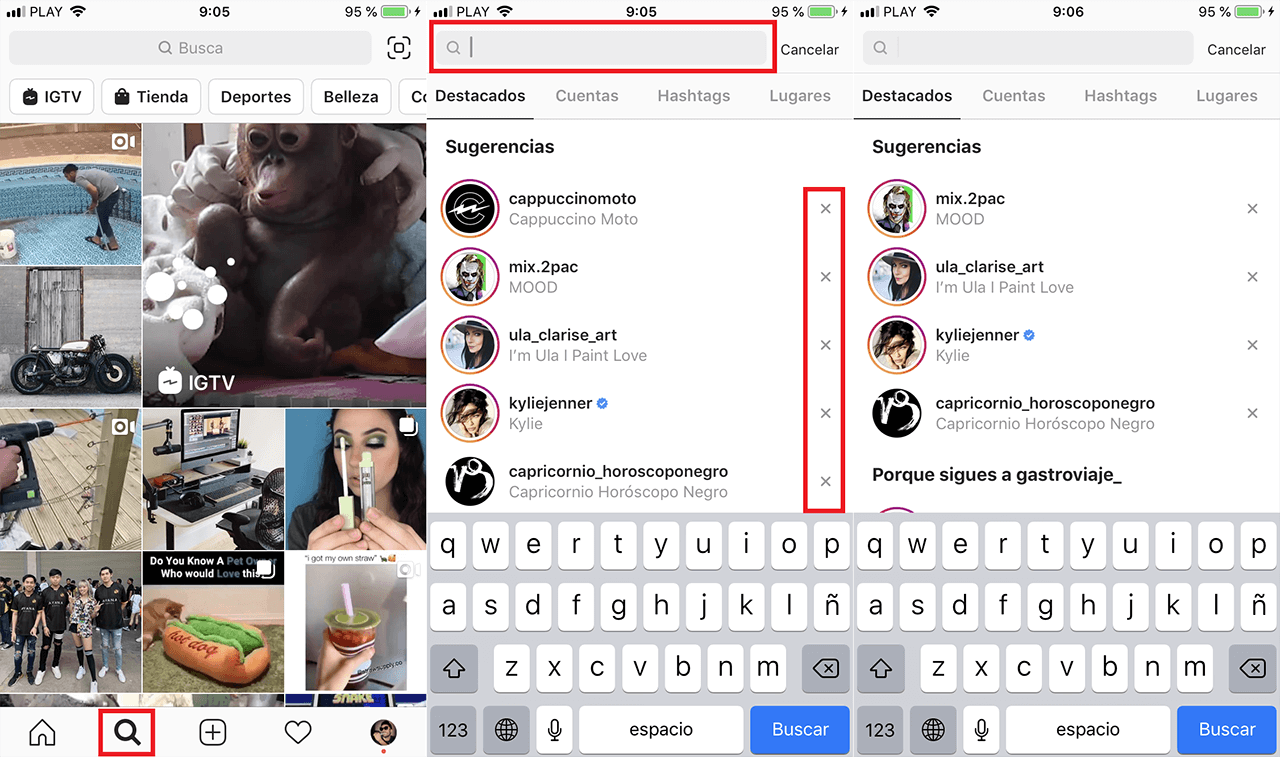 Como borrar el historial de búsqueda de Instagram.